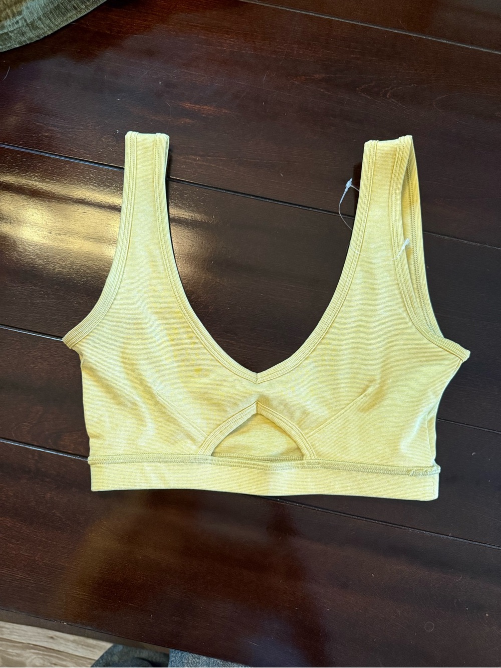 Outdoor Voices Scoop V-Neck Sports Bra in Yellow/Green
